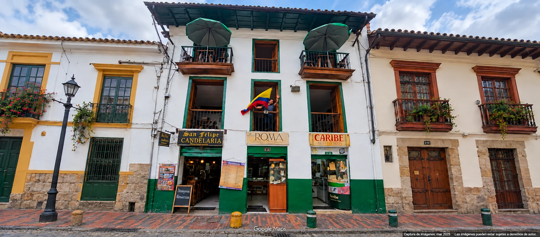 Fachada de San Felipe con el letrero y la entrada completos, reconstrucción panorámica con IA basada en Google Maps