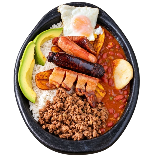 Bandeja paisa ilustrativa, recreada con IA a partir de una fotografía de San Felipe